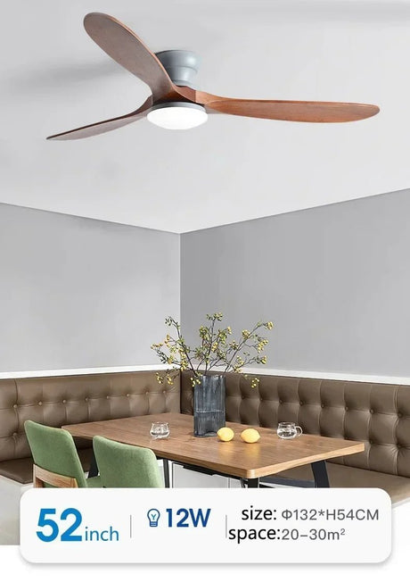 Low-Profile Wood Blade Ceiling Fan with LED Light &amp; Remote - Hans Lumiere