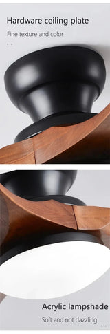 Low-Profile Wood Blade Ceiling Fan with LED Light &amp; Remote - Hans Lumiere