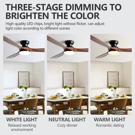 Low-Profile Wood Blade Ceiling Fan with LED Light &amp; Remote - Hans Lumiere