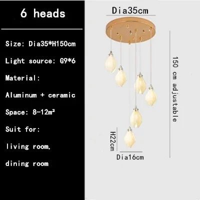 Luxury Ceramic Magnolia Long LED Chandelier - Hans Lumiere