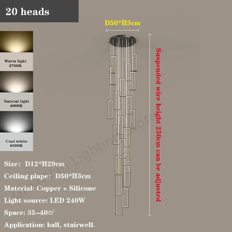 Luxury Rectangular LED Chandelier Lighting - Hans Lumiere