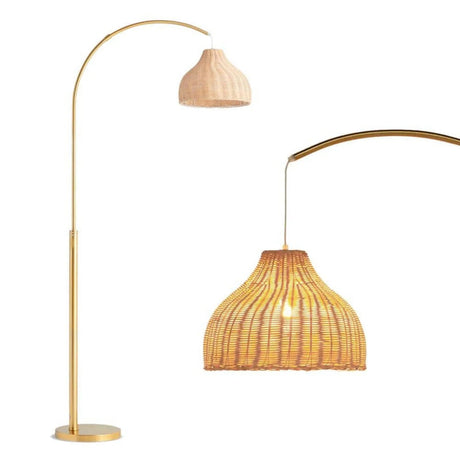 Mid - Century Antique Beige Bamboo Empire Shade LED Floor Lamp - Hans Lumiere