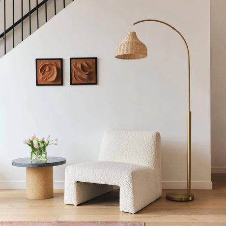 Mid - Century Antique Beige Bamboo Empire Shade LED Floor Lamp - Hans Lumiere
