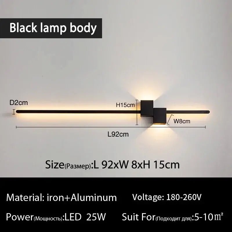 Minimalist Long LED Wall Sconce – Modern Metal Wall Light, 60/90/120cm - Hans Lumiere