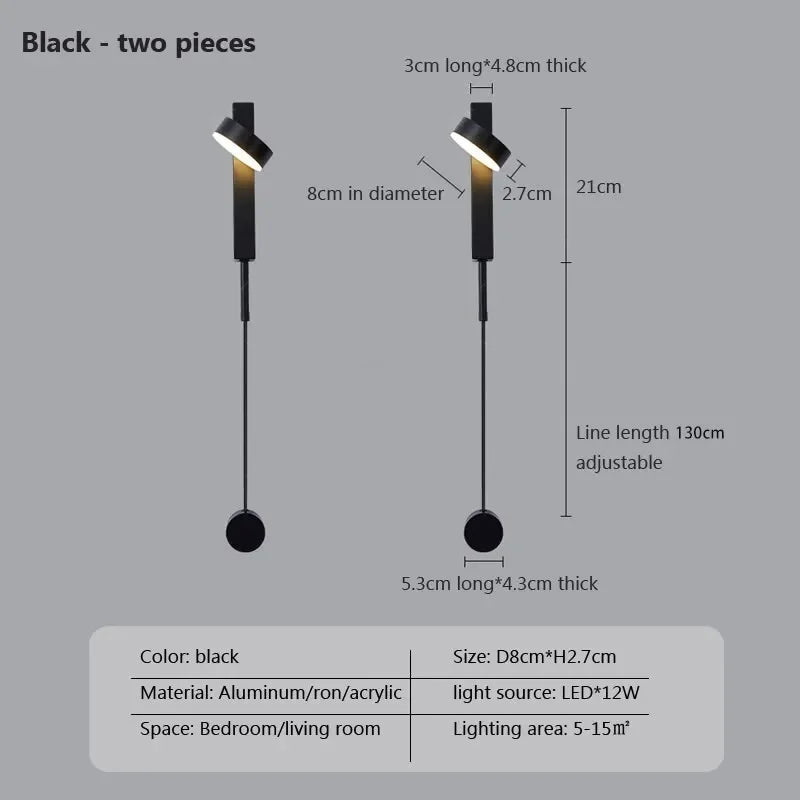 Minimalist Modern LED Wall Lamps With Rotation Dimming Switch - Hans Lumiere