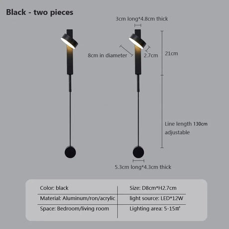 Minimalist Modern LED Wall Lamps With Rotation Dimming Switch - Hans Lumiere