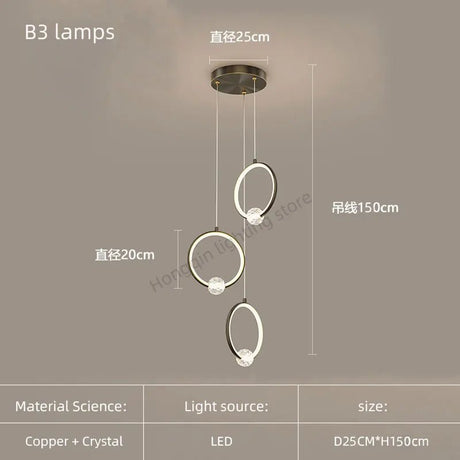 Modern Copper Ring Chandelier with Crystal Accents - Hans Lumiere