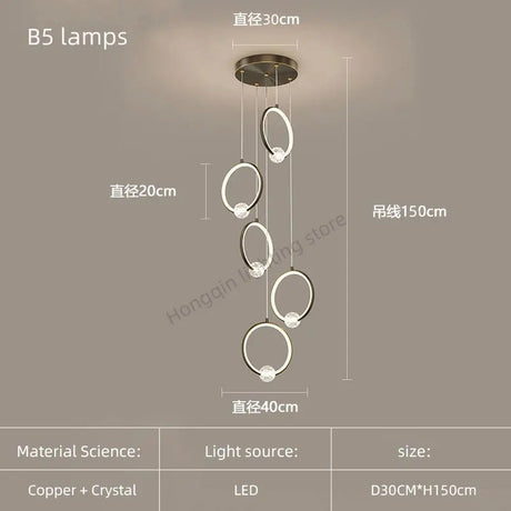Modern Copper Ring Chandelier with Crystal Accents - Hans Lumiere