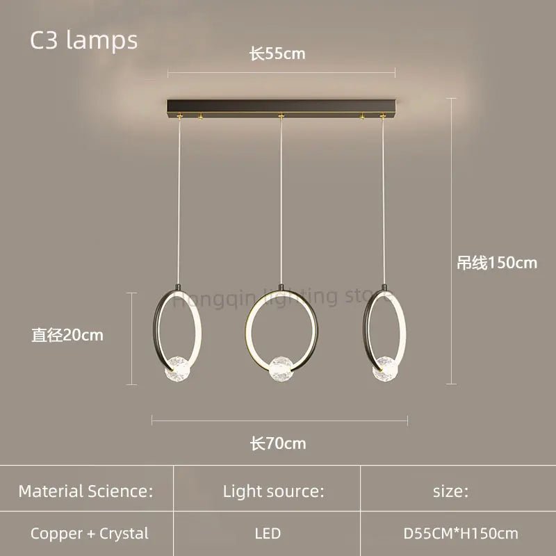 Modern Copper Ring Chandelier with Crystal Accents - Hans Lumiere
