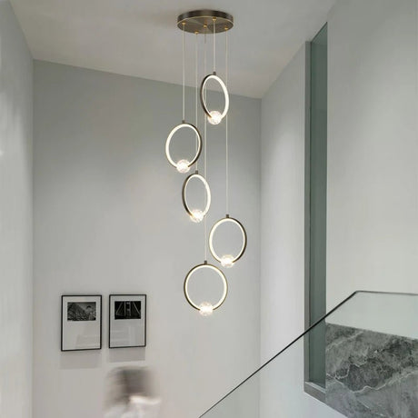 Modern Copper Ring Chandelier with Crystal Accents - Hans Lumiere