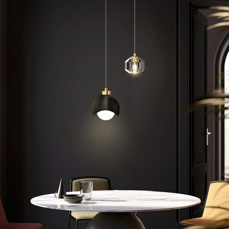 Modern Crystal Bedside Chandelier Gold Black Pendant Light - Hans Lumiere