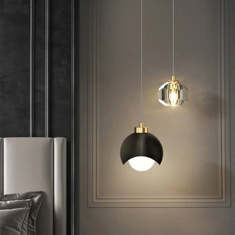 Modern Crystal Bedside Chandelier Gold Black Pendant Light - Hans Lumiere