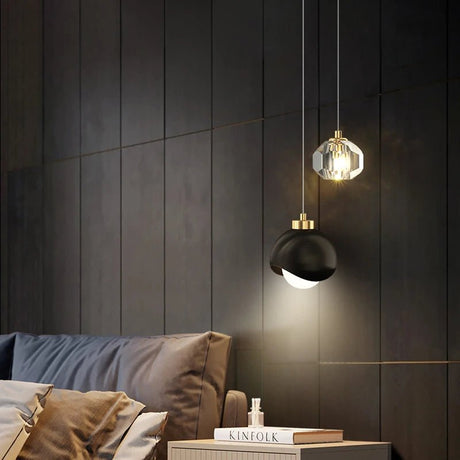 Modern Crystal Bedside Chandelier Gold Black Pendant Light - Hans Lumiere