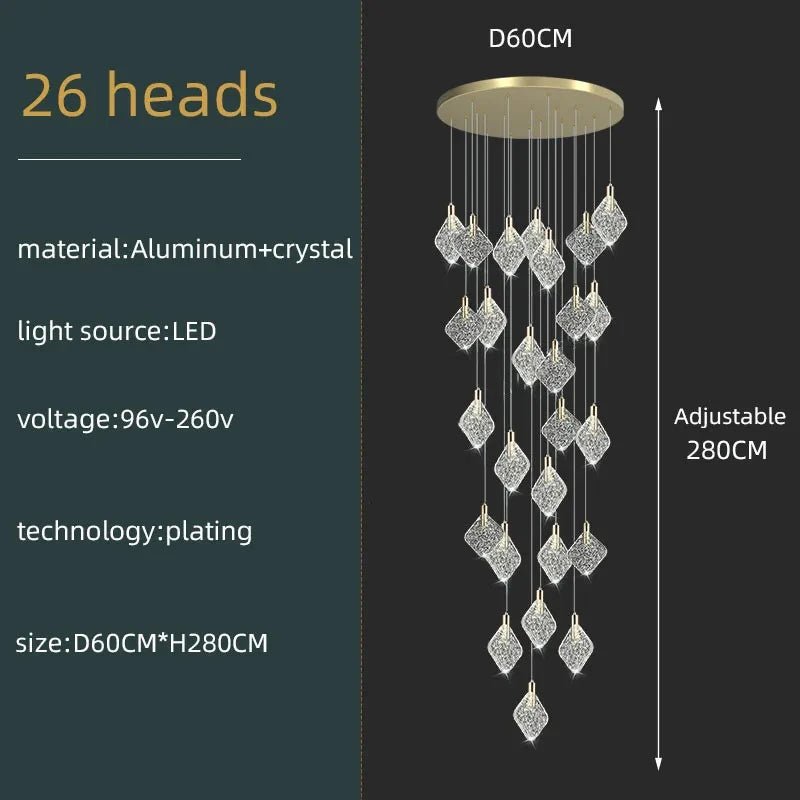 Modern Crystal Ceiling Pendant Chandelier for Living Room, Staircase & Restaurant - Hans Lumiere