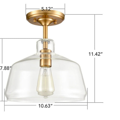 Modern Farmhouse Brass Gold Glass Half Ceiling Light - Hans Lumiere