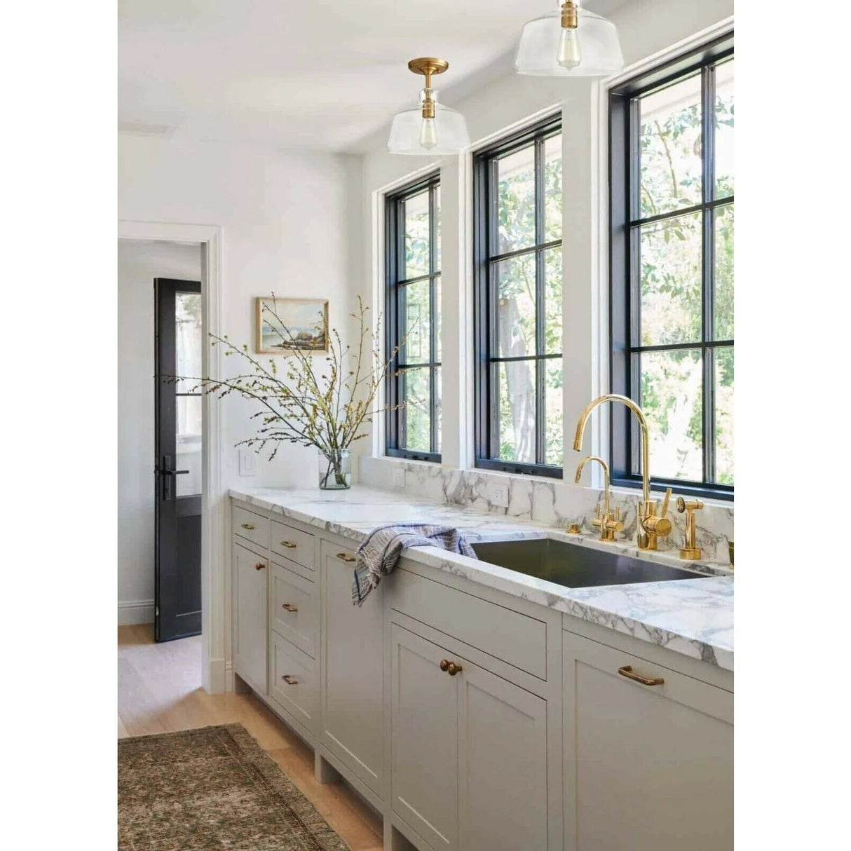 Modern Farmhouse Brass Gold Glass Half Ceiling Light - Hans Lumiere