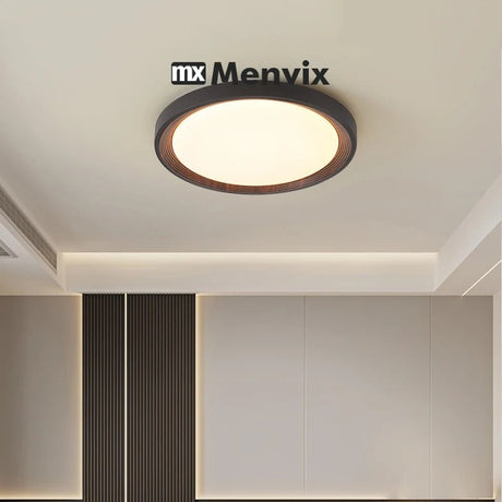 Modern Geometric Wood Grain LED Ceiling Lamp – Korean Style Flush Mount - Hans Lumiere