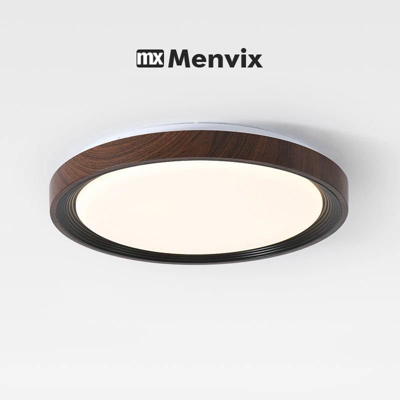 Modern Geometric Wood Grain LED Ceiling Lamp – Korean Style Flush Mount - Hans Lumiere
