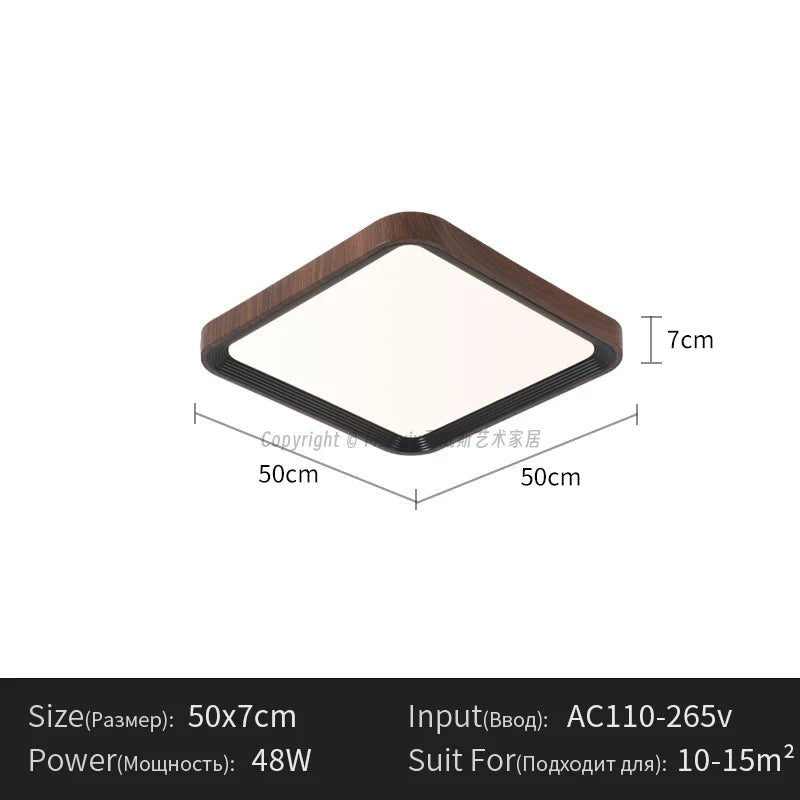 Modern Geometric Wood Grain LED Ceiling Lamp – Korean Style Flush Mount - Hans Lumiere