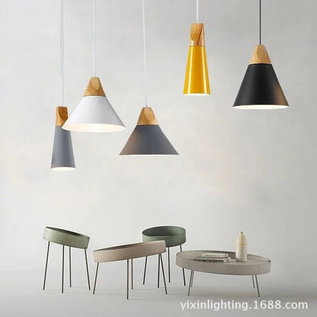 Modern Lamparas Colorful Wood Pendant Lights - Hans Lumiere
