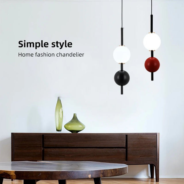 Modern LED Acrylic Pendant Light Red Black Milk Ball Chandelier - Hans Lumiere