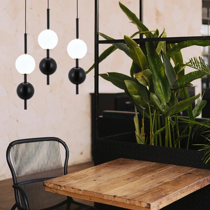Modern LED Acrylic Pendant Light Red Black Milk Ball Chandelier - Hans Lumiere