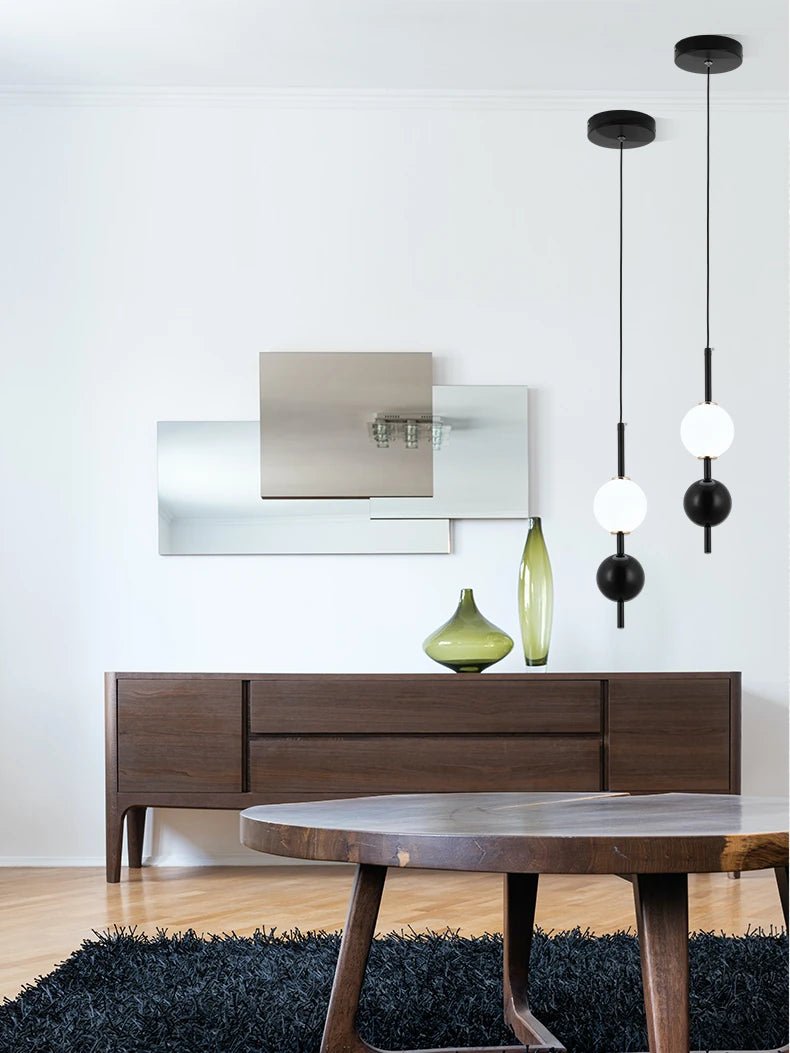 Modern LED Acrylic Pendant Light Red Black Milk Ball Chandelier - Hans Lumiere
