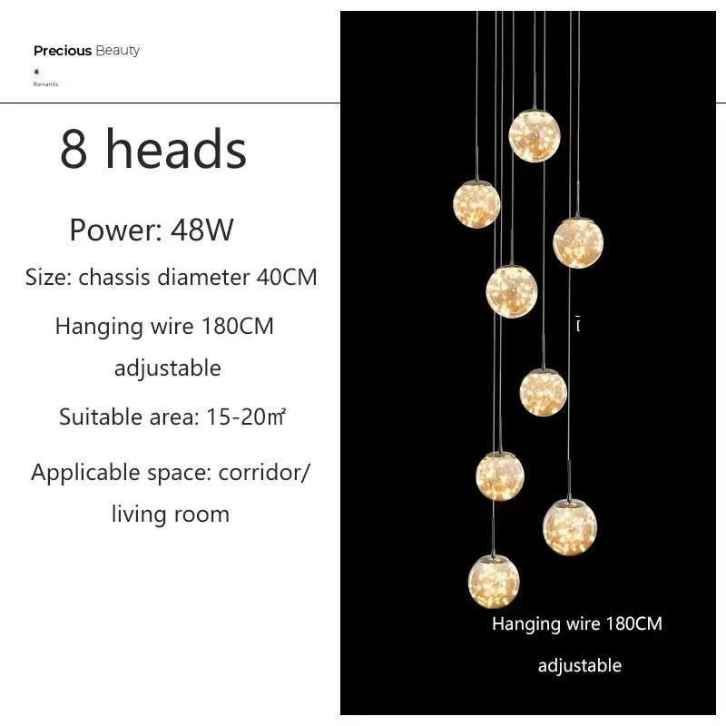 Modern LED Glass Chandelier Luxury Pendant Light 3 - 10 Heads - Hans Lumiere