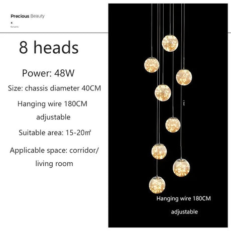 Modern LED Glass Chandelier Luxury Pendant Light 3 - 10 Heads - Hans Lumiere