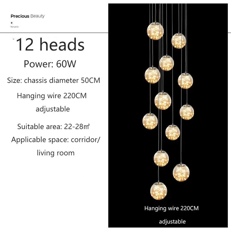 Modern LED Glass Chandelier Luxury Pendant Light 3 - 10 Heads - Hans Lumiere
