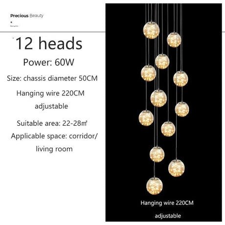 Modern LED Glass Chandelier Luxury Pendant Light 3 - 10 Heads - Hans Lumiere