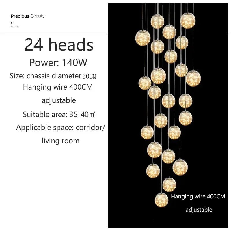 Modern LED Glass Chandelier Luxury Pendant Light 3 - 10 Heads - Hans Lumiere