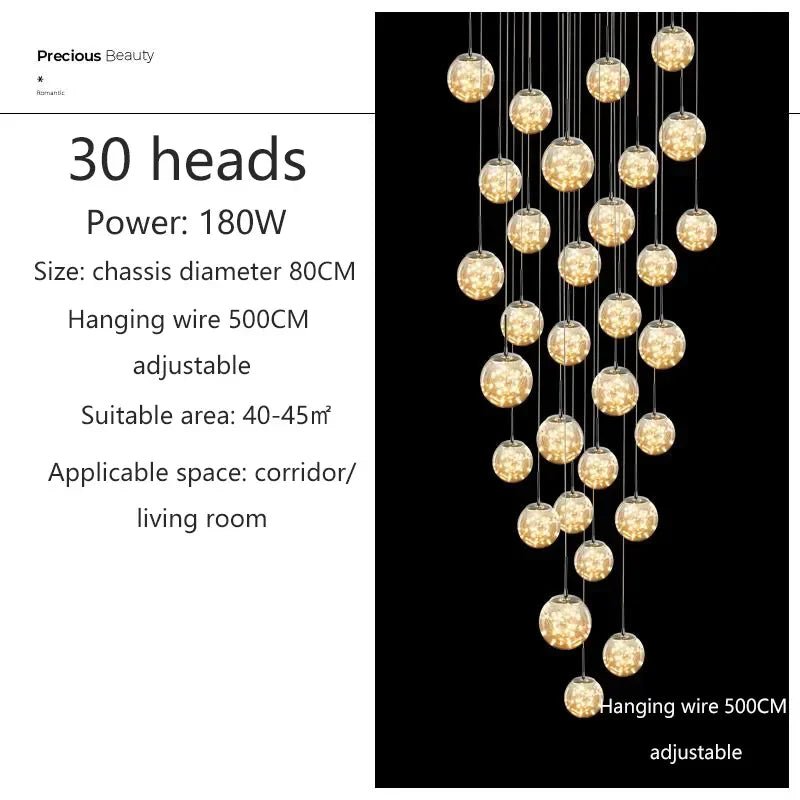 Modern LED Glass Chandelier Luxury Pendant Light 3 - 10 Heads - Hans Lumiere