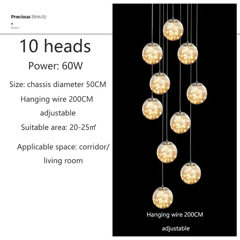 Modern LED Glass Chandelier Luxury Pendant Light 3 - 10 Heads - Hans Lumiere