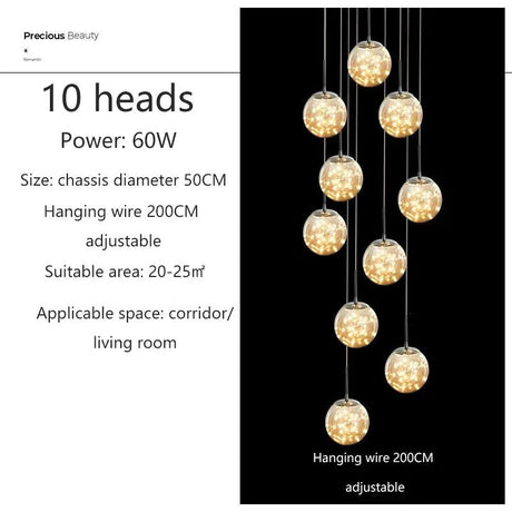 Modern LED Glass Chandelier Luxury Pendant Light 3 - 10 Heads - Hans Lumiere