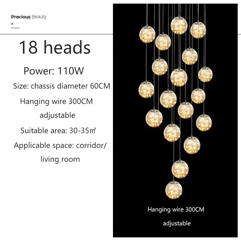 Modern LED Glass Chandelier Luxury Pendant Light 3 - 10 Heads - Hans Lumiere