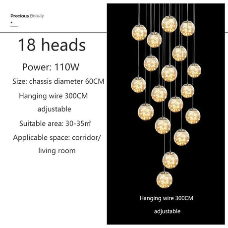 Modern LED Glass Chandelier Luxury Pendant Light 3 - 10 Heads - Hans Lumiere