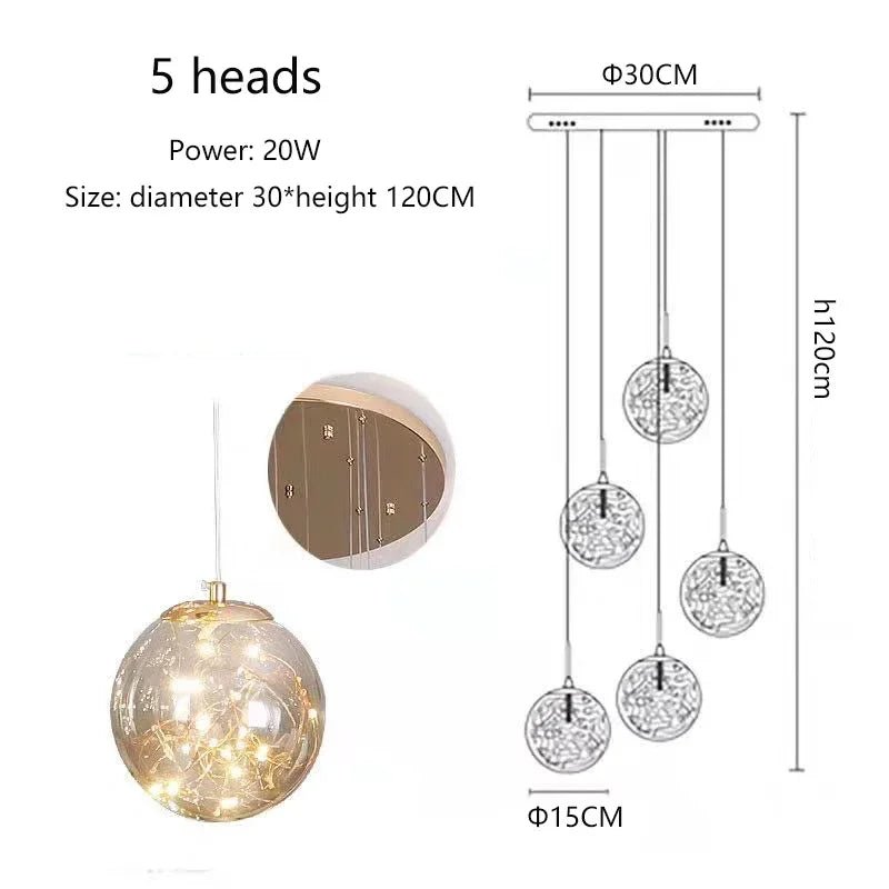 Modern LED Glass Chandelier Luxury Pendant Light 3 - 10 Heads - Hans Lumiere