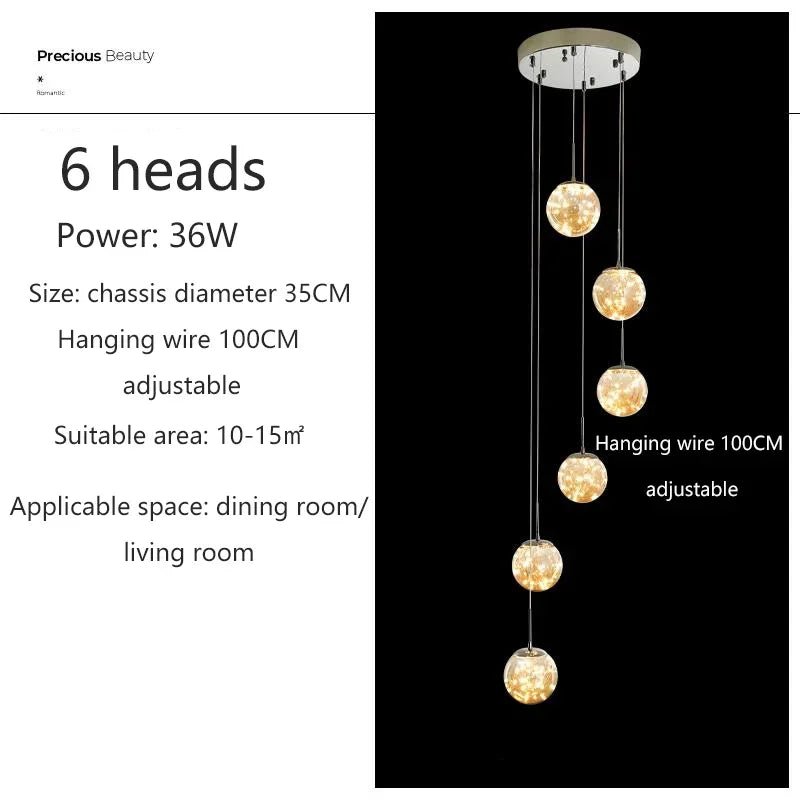 Modern LED Glass Chandelier Luxury Pendant Light 3 - 10 Heads - Hans Lumiere