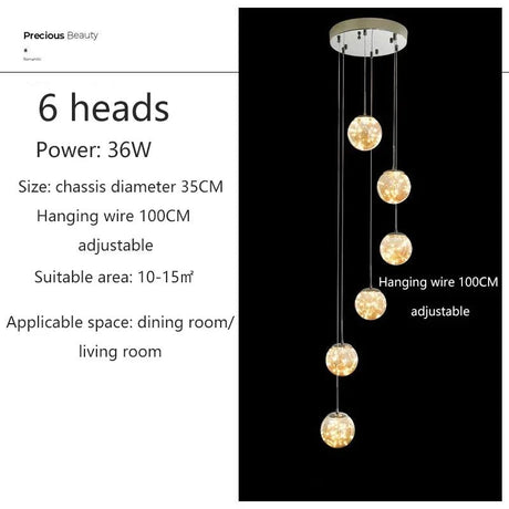 Modern LED Glass Chandelier Luxury Pendant Light 3 - 10 Heads - Hans Lumiere