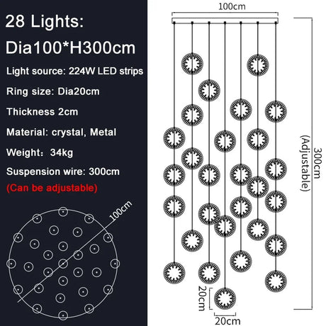 Modern Luxury Gold/Black Crystal LED Chandelier - Hans Lumiere