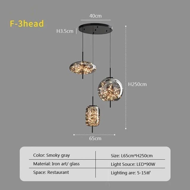 Modern Luxury Nordic Glass LED Pendant Light – Gold & Grey Chandelier for Dining Room - Hans Lumiere