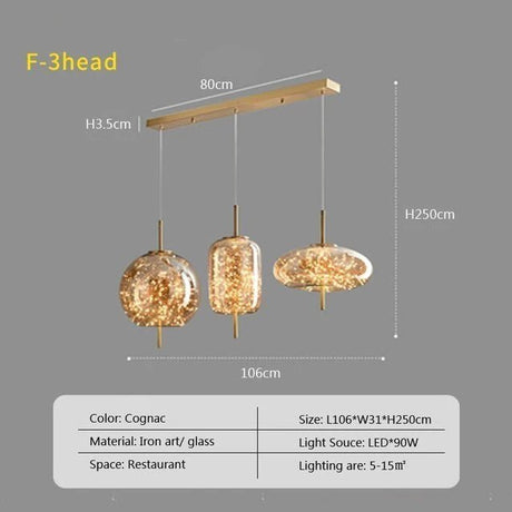 Modern Luxury Nordic Glass LED Pendant Light – Gold & Grey Chandelier for Dining Room - Hans Lumiere