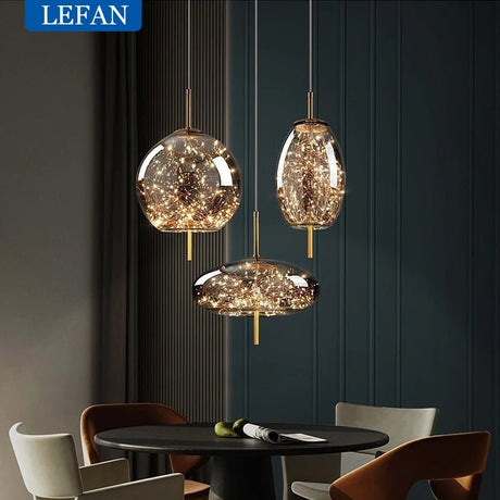 Modern Luxury Nordic Glass LED Pendant Light – Gold & Grey Chandelier for Dining Room - Hans Lumiere