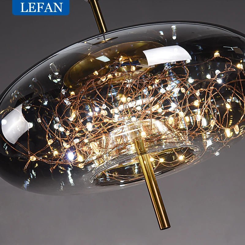 Modern Luxury Nordic Glass LED Pendant Light – Gold & Grey Chandelier for Dining Room - Hans Lumiere