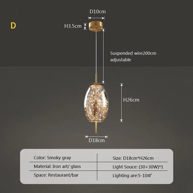 Modern Luxury Nordic Glass LED Pendant Light – Gold & Grey Chandelier for Dining Room - Hans Lumiere