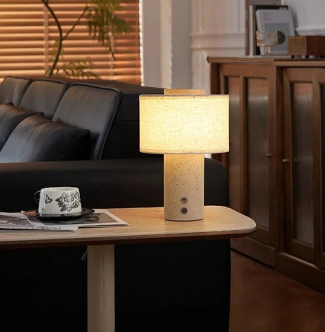 Modern Marble Table Lamp - Nordic Travertine Bedside Light - Hans Lumiere
