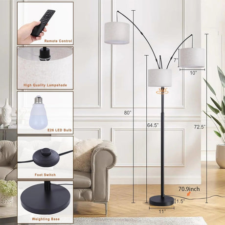 Modern Mid Century Dimmable Arc Floor Lamp - Hans Lumiere