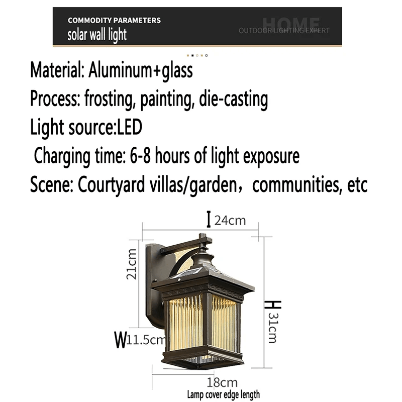 Modern Outdoor Solar Wall Light Fixture - Hans Lumiere