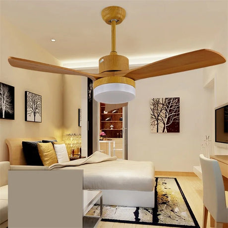 Modern Simple LED Wood Ceiling Fan With Remote Control - Hans Lumiere